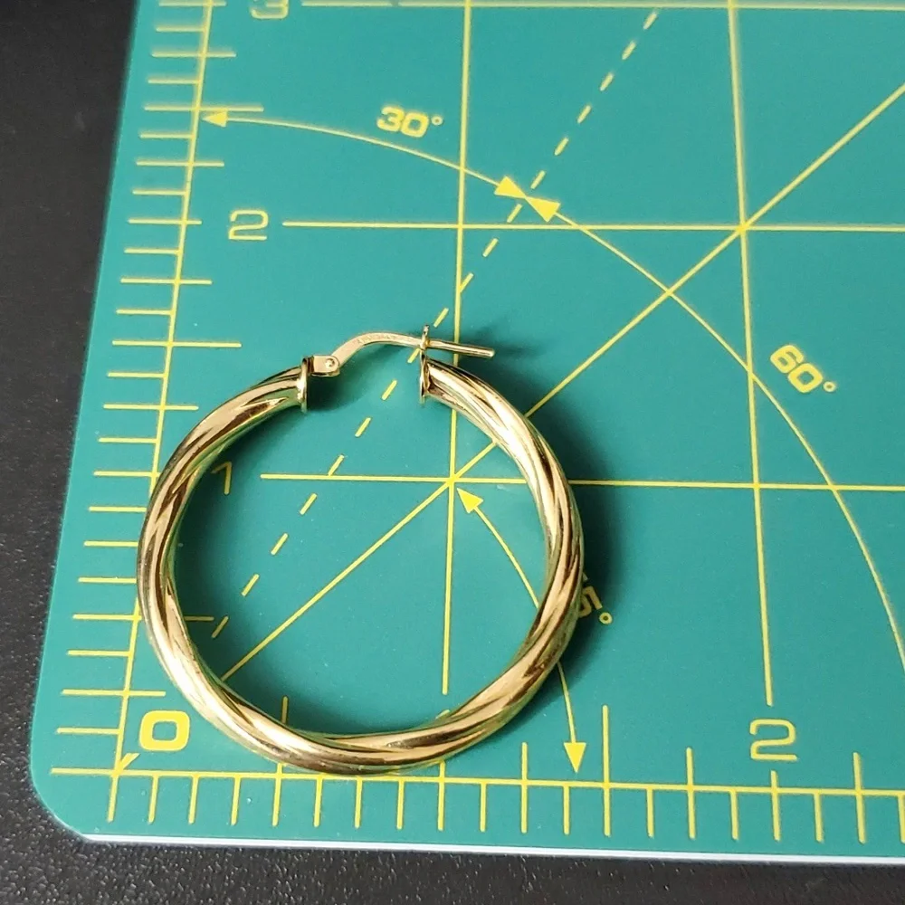 18K Gold Italian Twisted Plated (?) Hoop Earrings - Picture 7 of 7